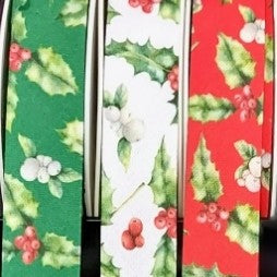 Christmas Holly Bias Binding Tape 16mm 100% Cotton - Various Shades