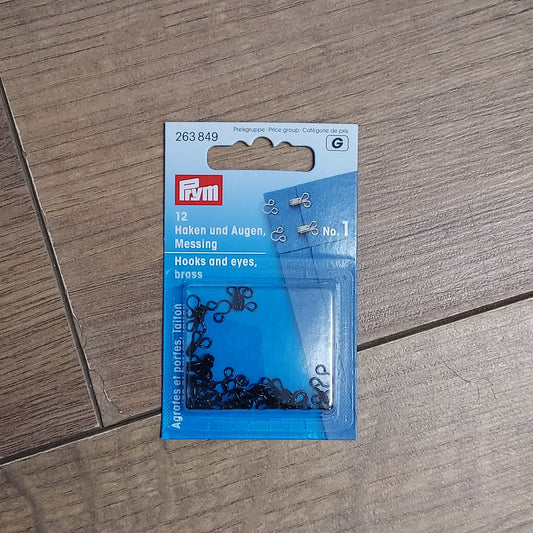 Prym Brass Hooks and Eyes - Various Sizes & Colours