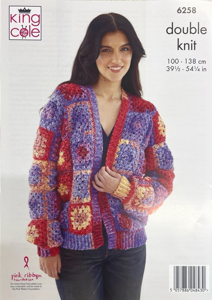 King Cole 6258 Ladies Granny Square Cardigan and Jumper Crochet Pattern
