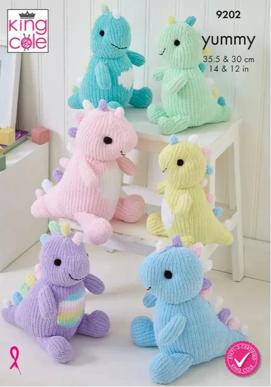 King Cole 9202 Cuddly Dinosaurs Novelty DK Knitting Pattern