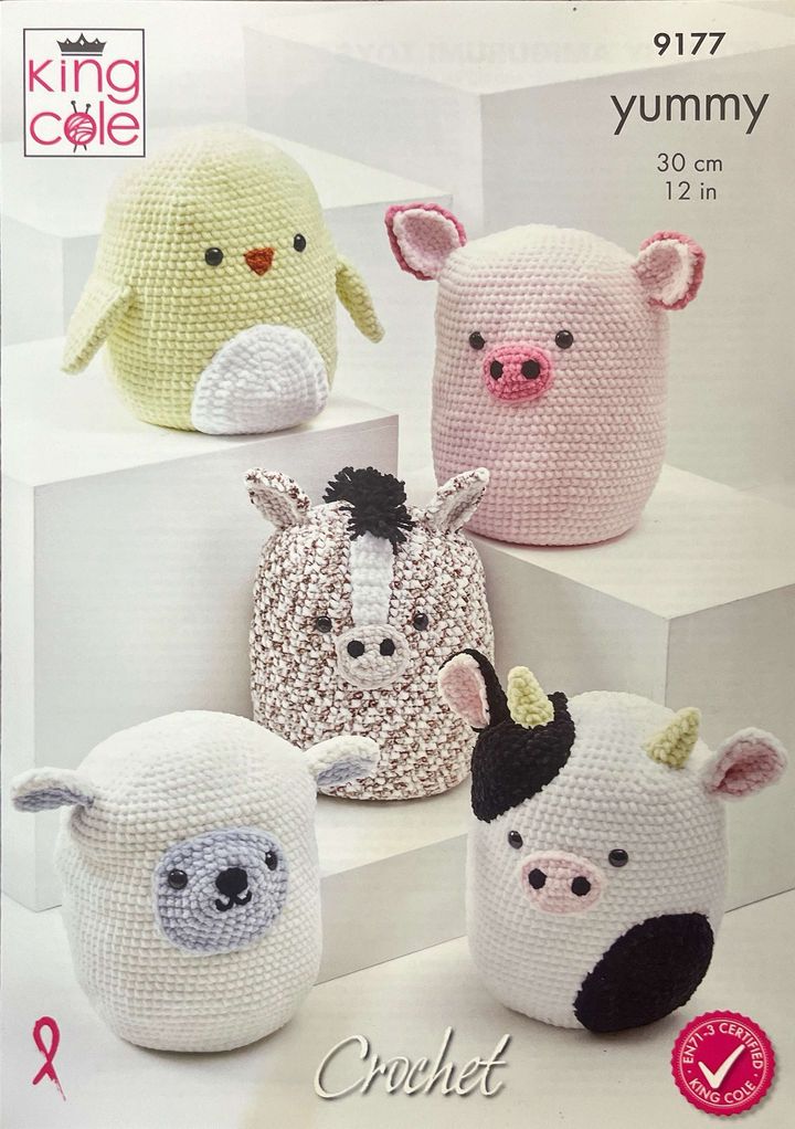 King Cole Squishy Amigurumi Farm Animal Toys Crochet Pattern 9177 - Chunky King Cole Squishy Amigurumi Farm Animal Toys Crochet Pattern 9177 - Chunky
