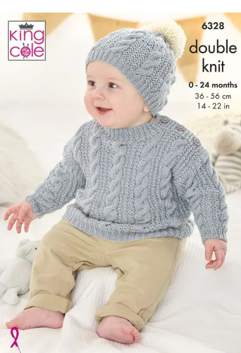 King Cole 6328 Baby Sweater Sleeveless Top Hat DK Knitting Pattern