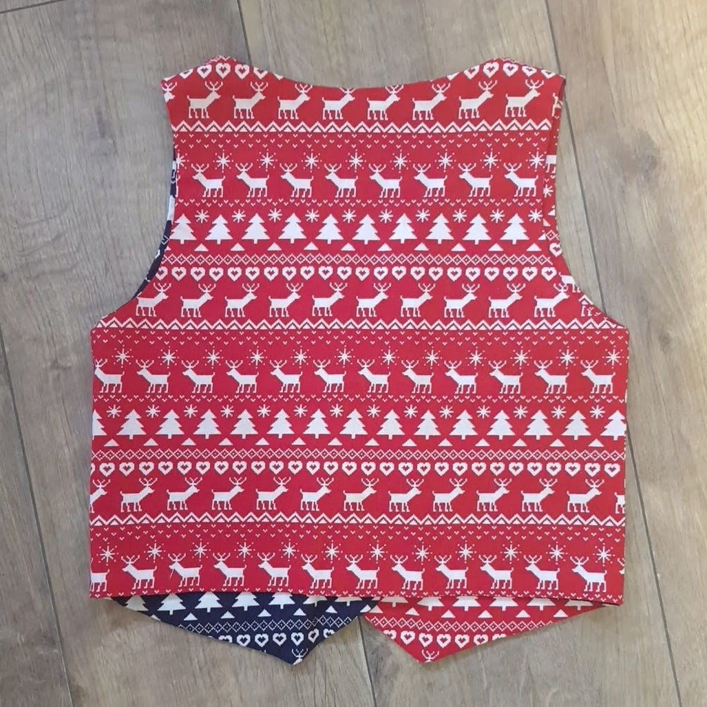 Handcrafted Boys Reversable Christmas Waistcoats and Dickie Bowties