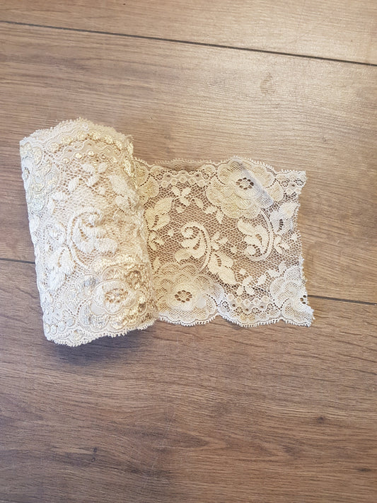 Embroidered Stretch Lace in Gold