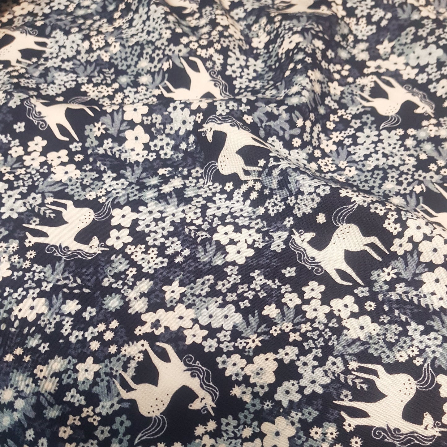 Blue Adult Unicorn Viscose Fabric