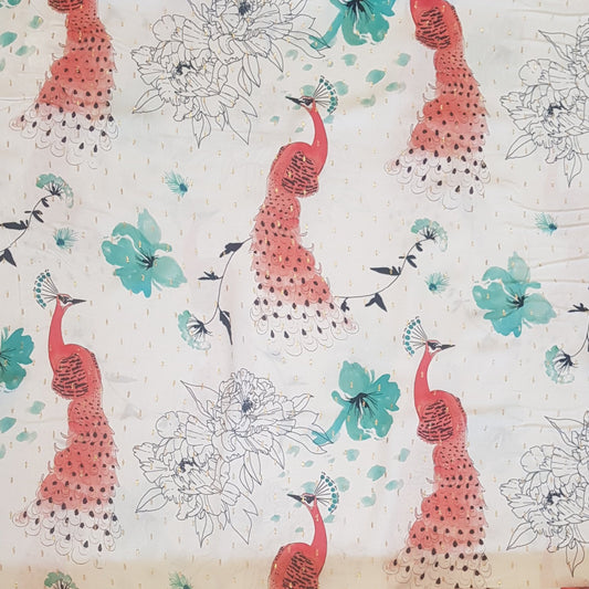Water Coloured Peacock Viscose Fabric