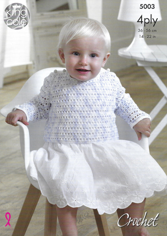 King Cole 5003 Pinafore Dress, Sweater, Cardigan, Waistcoat and Blanket 4ply Crochet Pattern