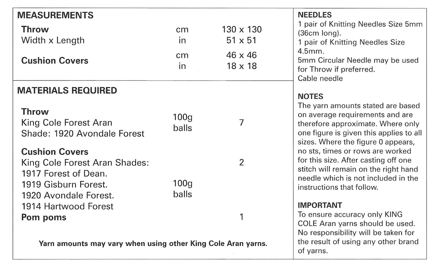 King Cole 5661 Soft Furnishings Throw and Cushion Covers Aran Knitting Pattern