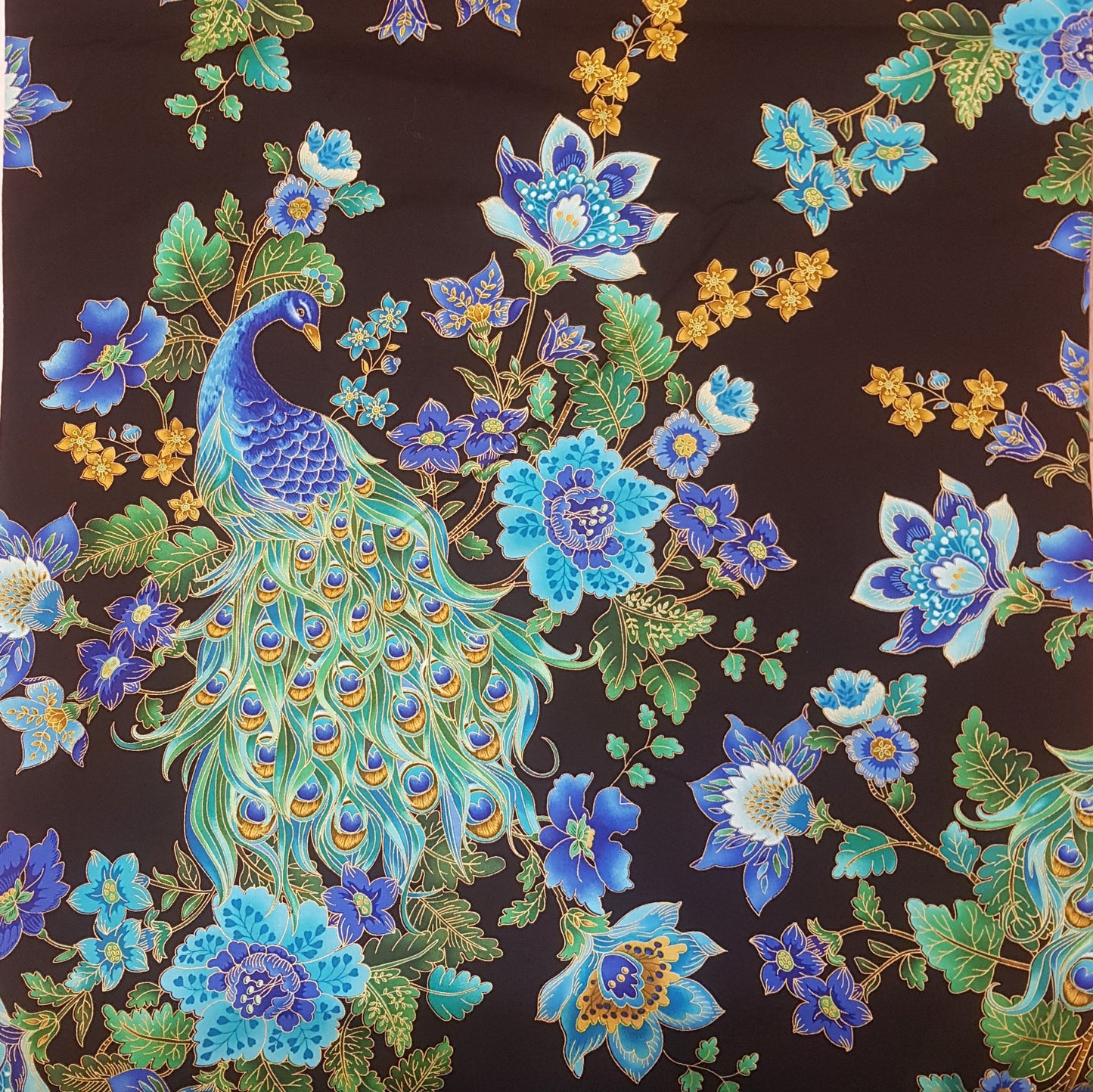 Timeless Treasures Peacocks and Flower Print Cotton Fabric