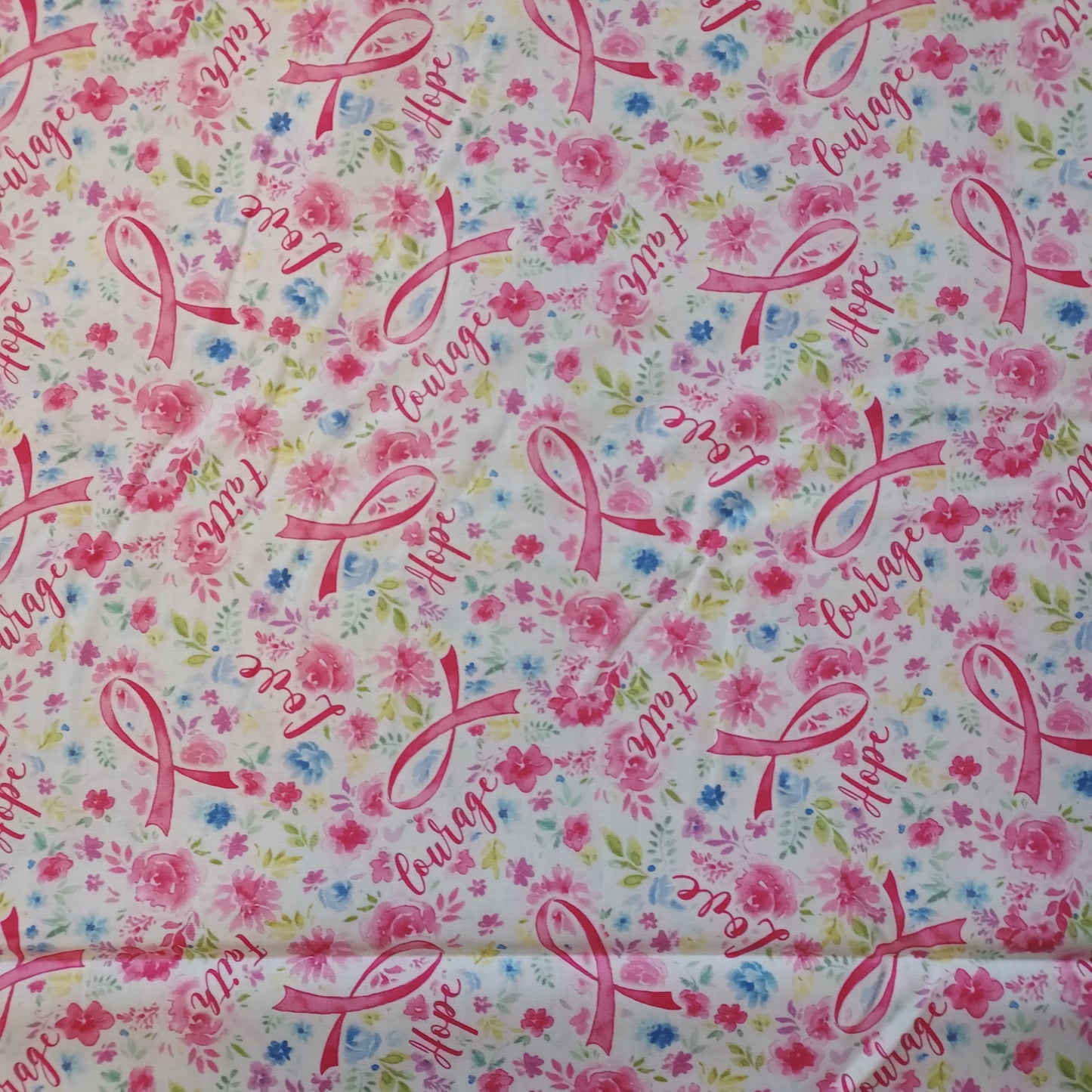 Timeless Treasures 'Think Pink' Pink Ribbons Flowers Cotton Fabric.