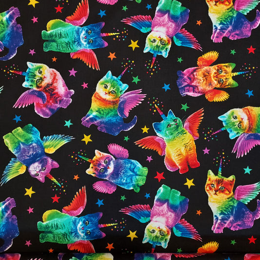 Timeless Treasures Rainbow Unicorn Cats Cotton Fabric