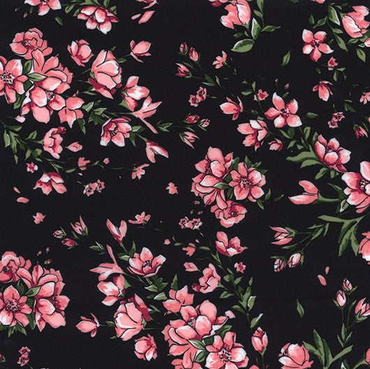 Silky Satin Cherry Blossom Floral Print Stretch Fabric