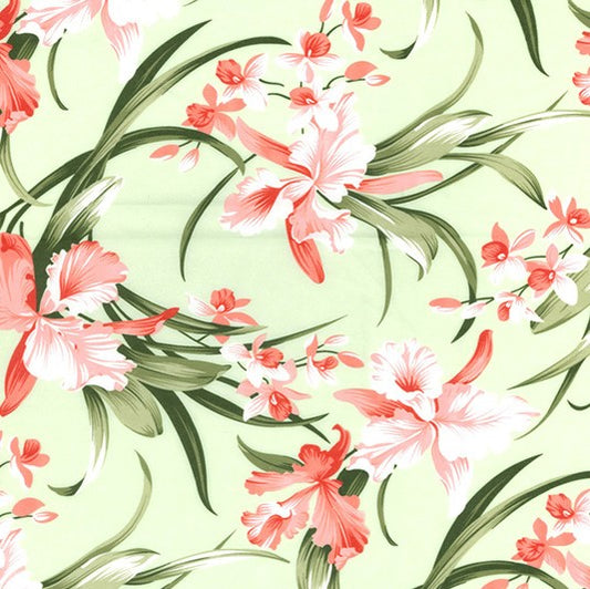 Silky Satin Lei Floral Print Stretch Fabric