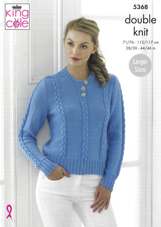 King Cole 5368 Adult Sweater And Cardigan DK Knitting Pattern