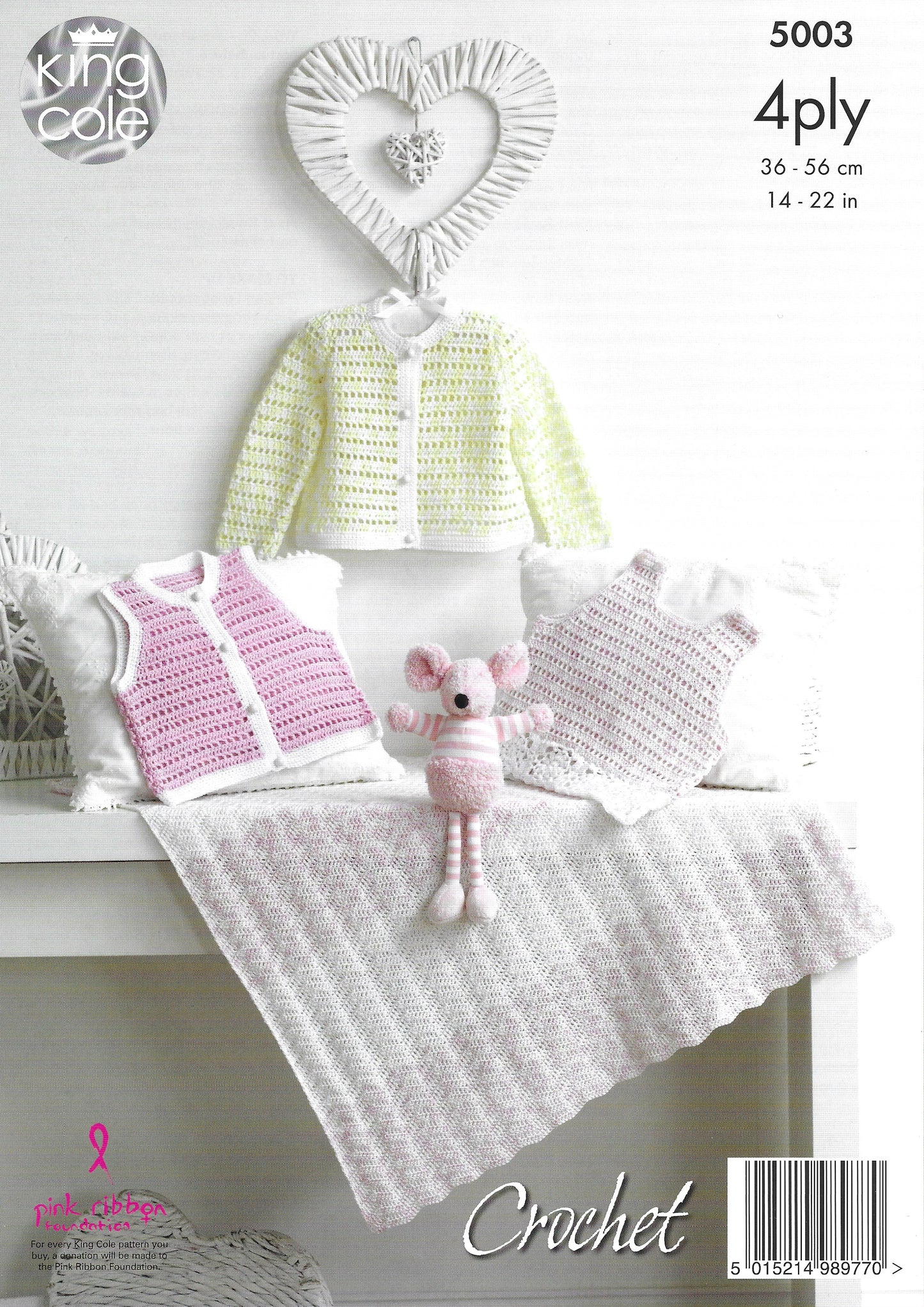 King Cole 5003 Pinafore Dress, Sweater, Cardigan, Waistcoat and Blanket 4ply Crochet Pattern