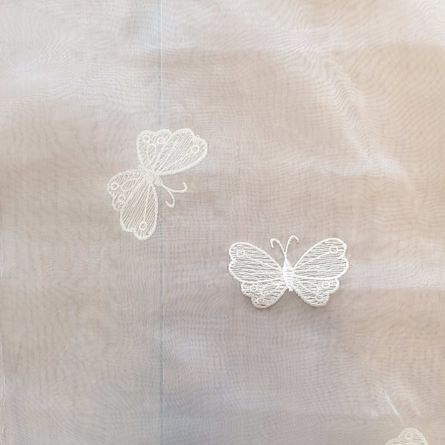 Cream Butterfly Embroidered Organza Fabric