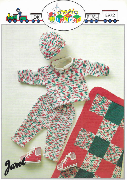 Jarol E972 Sweater Pants Cap and Blanket DK Knitting Pattern