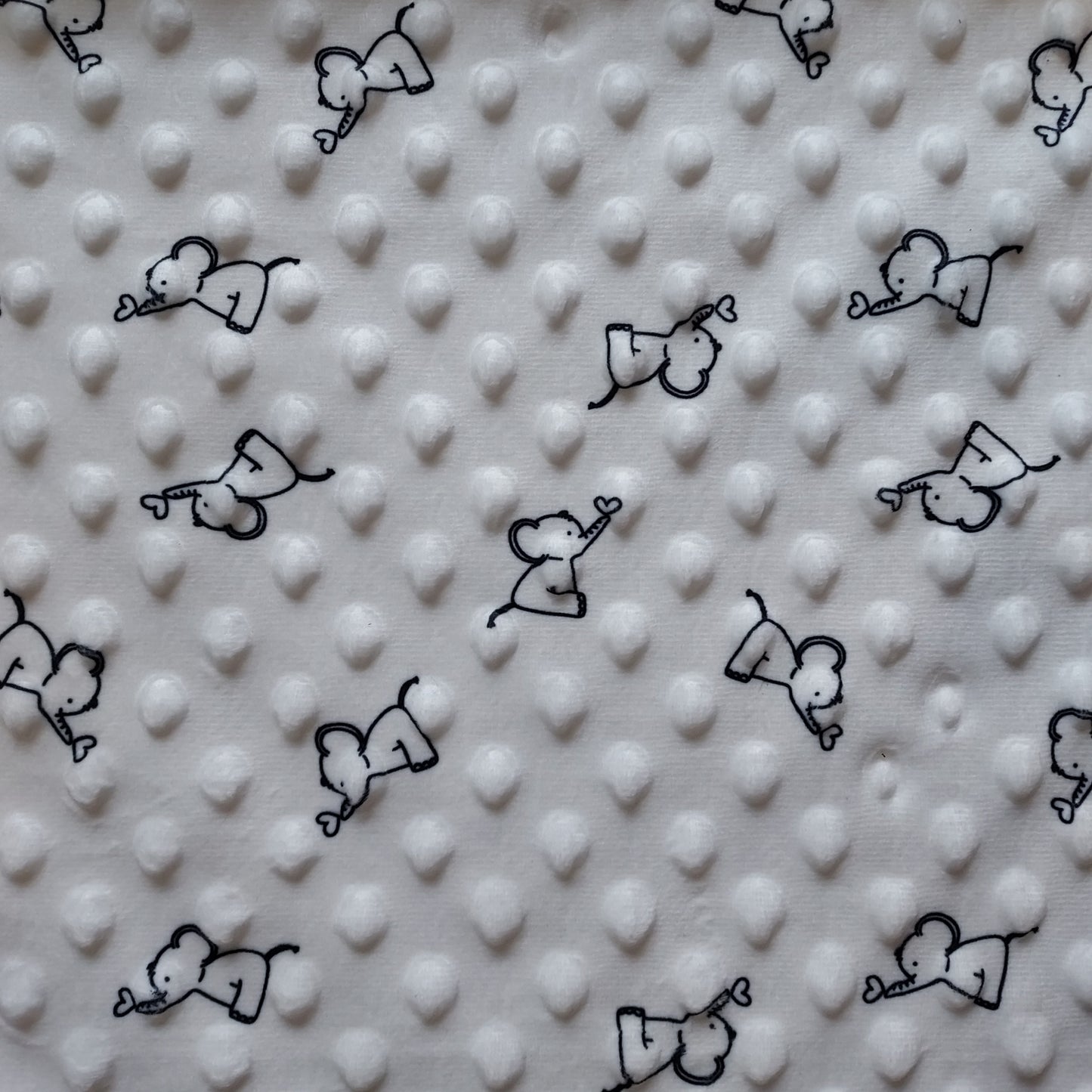 White Minky Elephant Jersey Print Fabric
