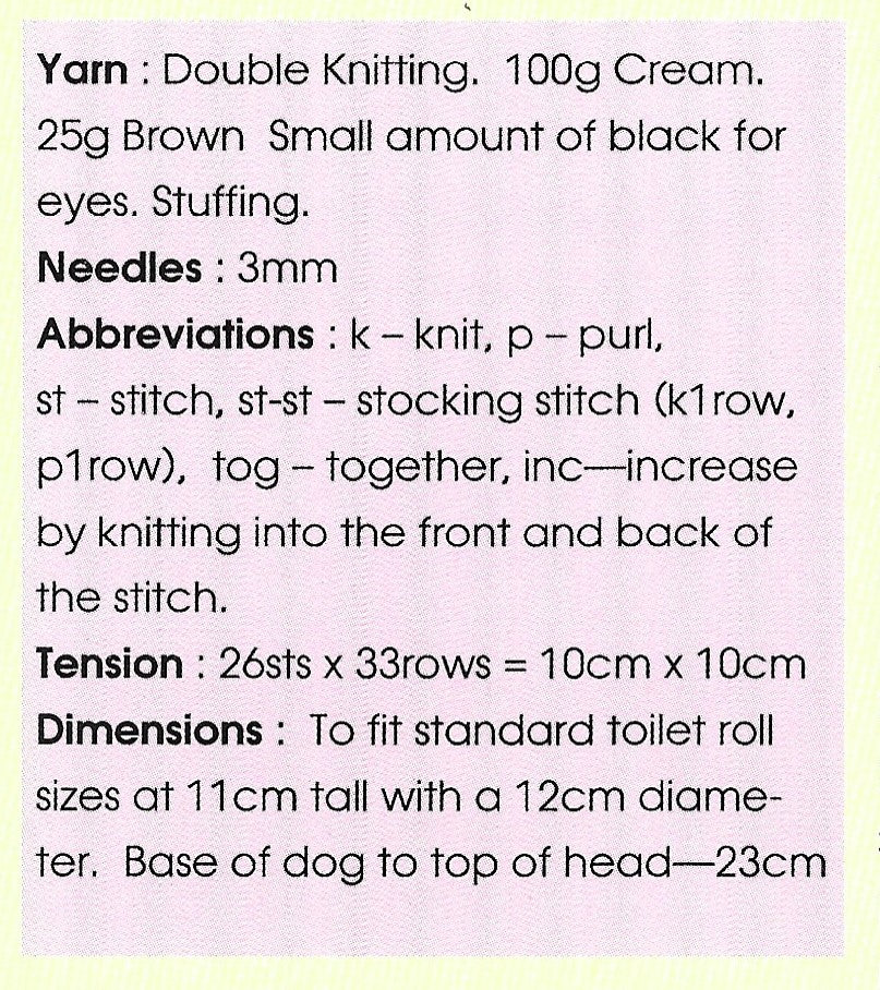 Knitting By Post 043 Novelty Bog Dog Toilet Roll Cover DK Knitting Pattern