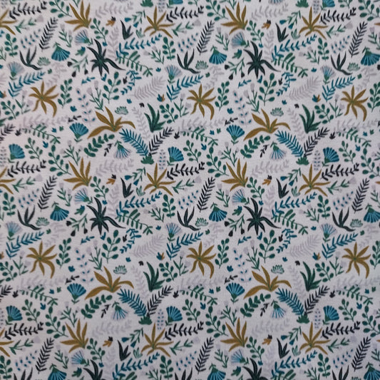 Green Dusky Leaves Cotton Jersey Fabric