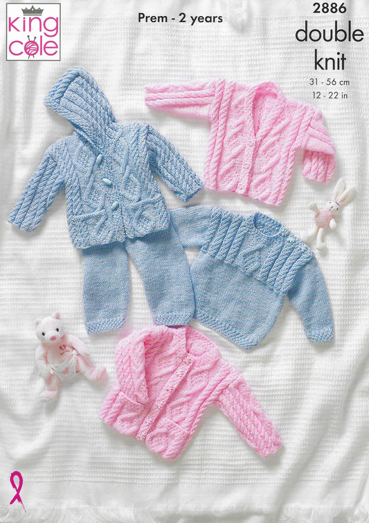 King Cole 2886 Baby Sweater, Jacket, Trousers and Cardigan DK Knitting Pattern