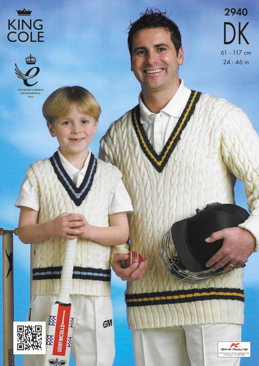King Cole 2940 Cricket Sweaters DK Knitting Pattern