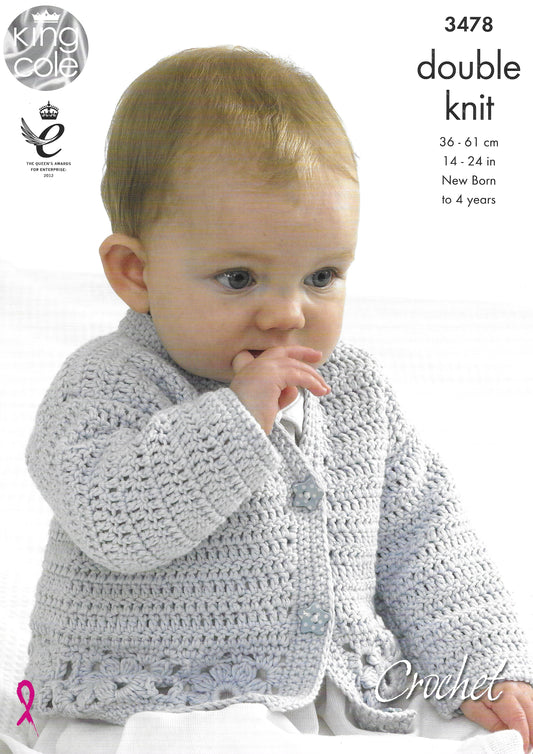 King Cole 3478 Cardigan Hooded Gilet Long and Short Sleeved Sweaters DK Crochet Pattern