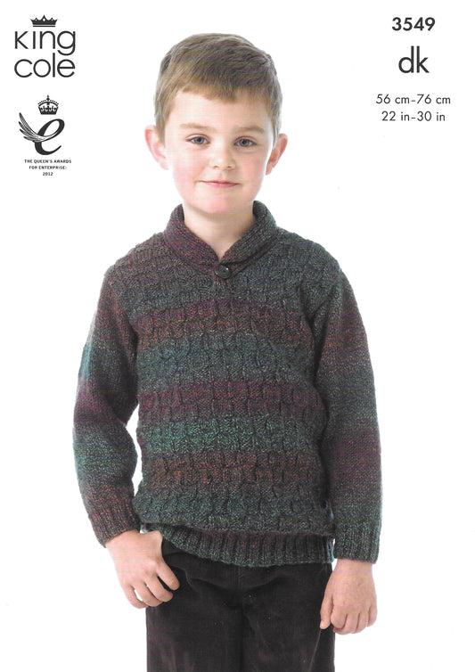 King Cole 3549 Boy's Sweater & Slipover DK Knitting Pattern