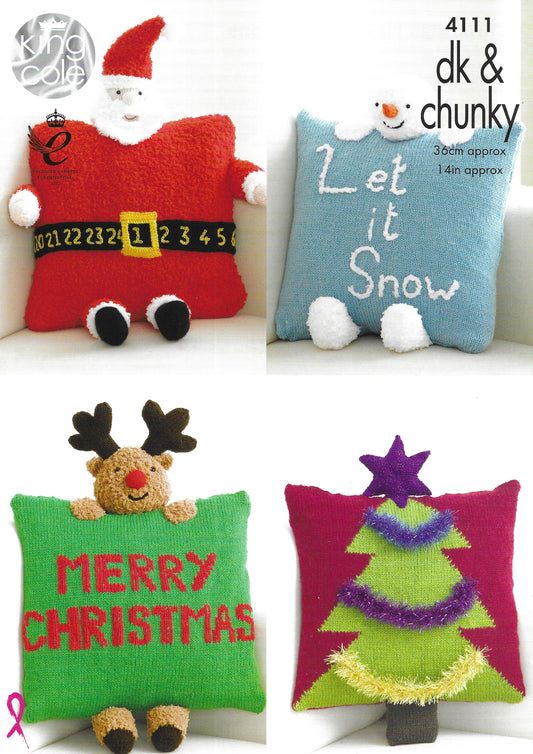 King Cole 4111 Christmas Novelty Cushions DK & Chunky Knitting Patterns