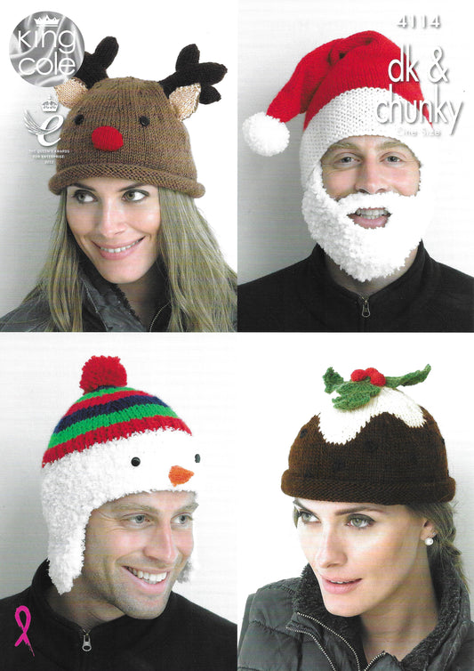 King Cole 4114 Adult's Novelty Hats One Size DK & Chunky Knitting Pattern