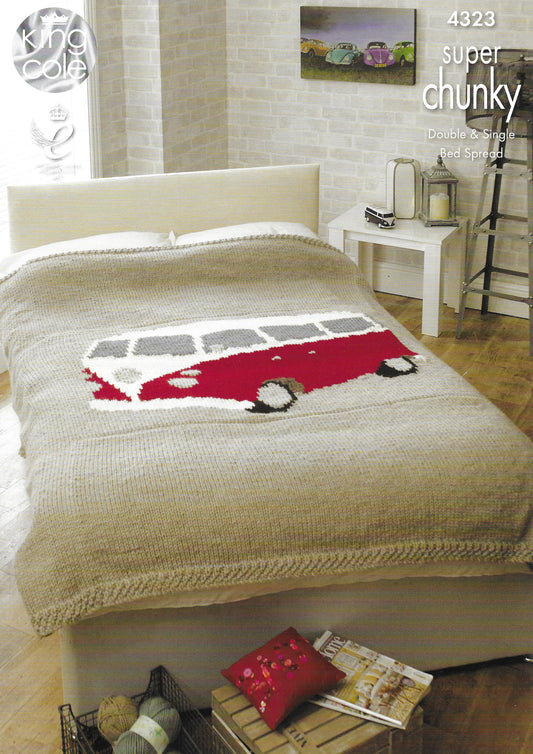King Cole 4323 Camper Van Bed Throws Double and Single Super Chunky Knitting Pattern