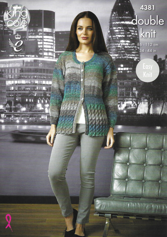 King Cole 4381 Sweater & Cardigan Easy Knit Double Knit Knitting Pattern