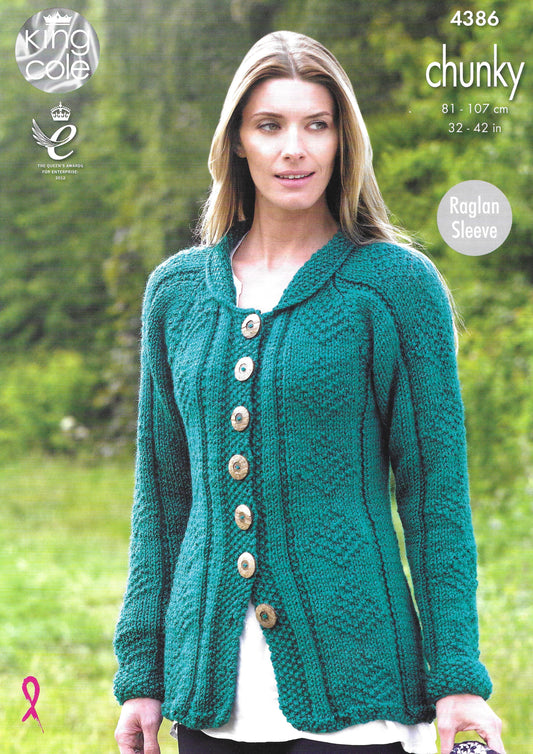 King Cole 4386 Coat & Cardigan, Raglan Sleeve, Chunky Knitting Pattern