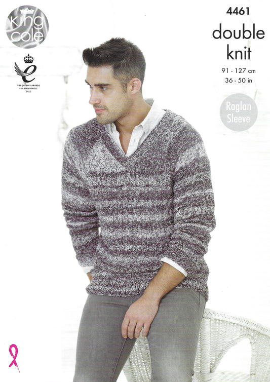King Cole 4461 Mens' Sweater, Raglan Sleeve, DK Knitting Pattern