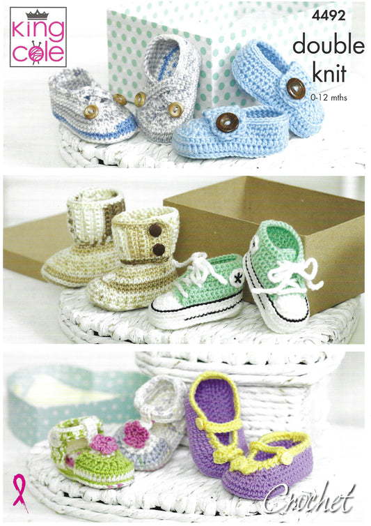 King Cole 4492 Crocheted Baby Shoes DK Crochet Pattern