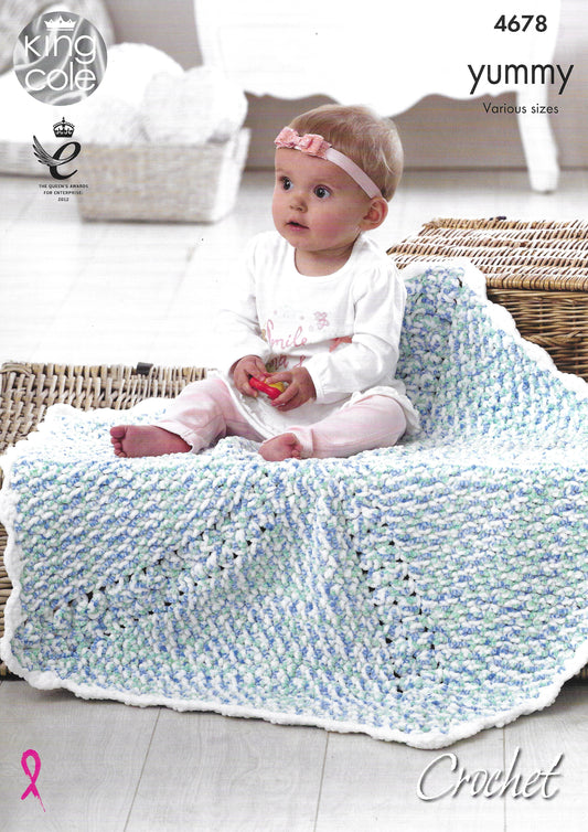 King Cole 4678 Blankets Yummy Chunky Crochet Pattern