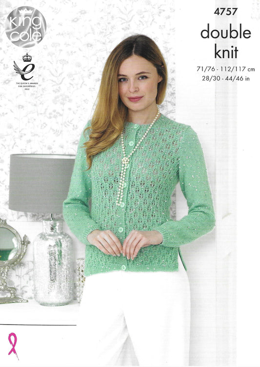King Cole 4757 Ladies Sweater and Cardigan DK Knitting Pattern
