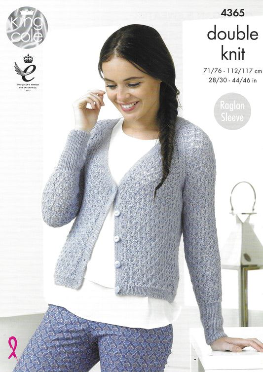 King Cole 4365 Ladies Sweater and Cardigan DK Knitting Pattern