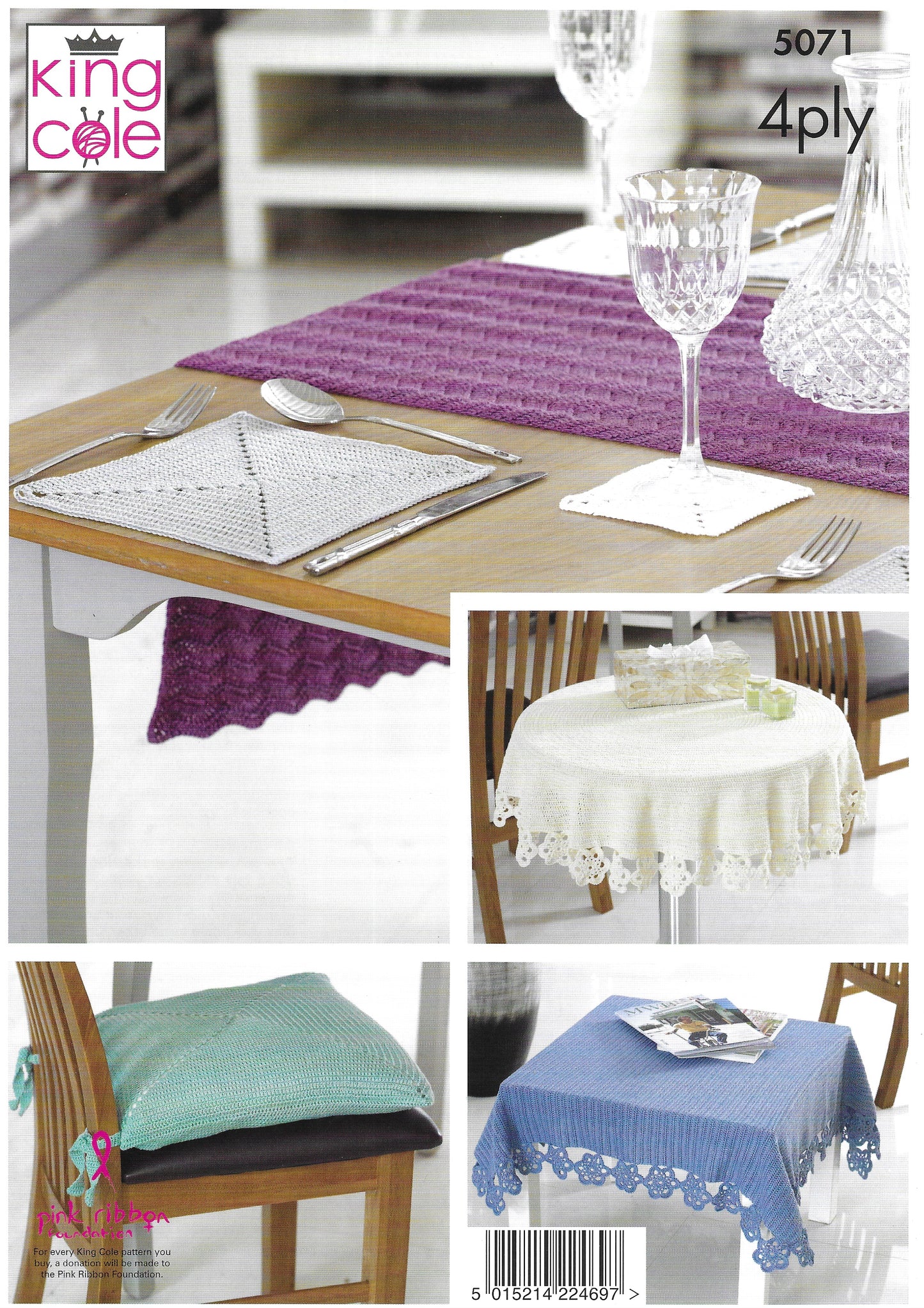 King Cole 5071 Table Mats, Coasters, Runner, Seat Pads & Table Cloths 4ply Crochet Pattern