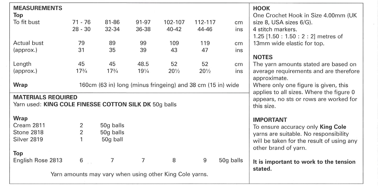 King Cole 5116 Wrap and Off the Shoulder Top DK Crochet Pattern