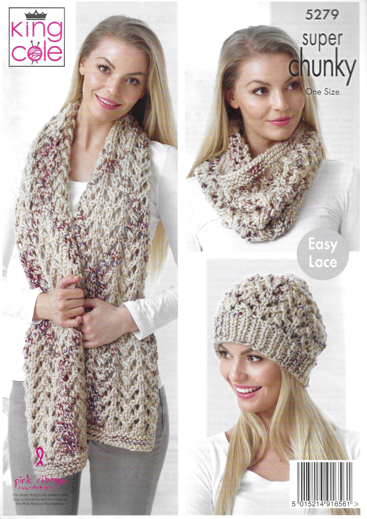 King Cole 5279 Cardigan Hat Scarf and Cowl Easy Knit Raglan Sleeve Larger Sizes Super Chunky Knitting Pattern