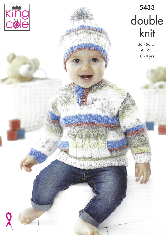 King Cole 5433 Sweater, Cardigan & Hat DK Knitting Pattern