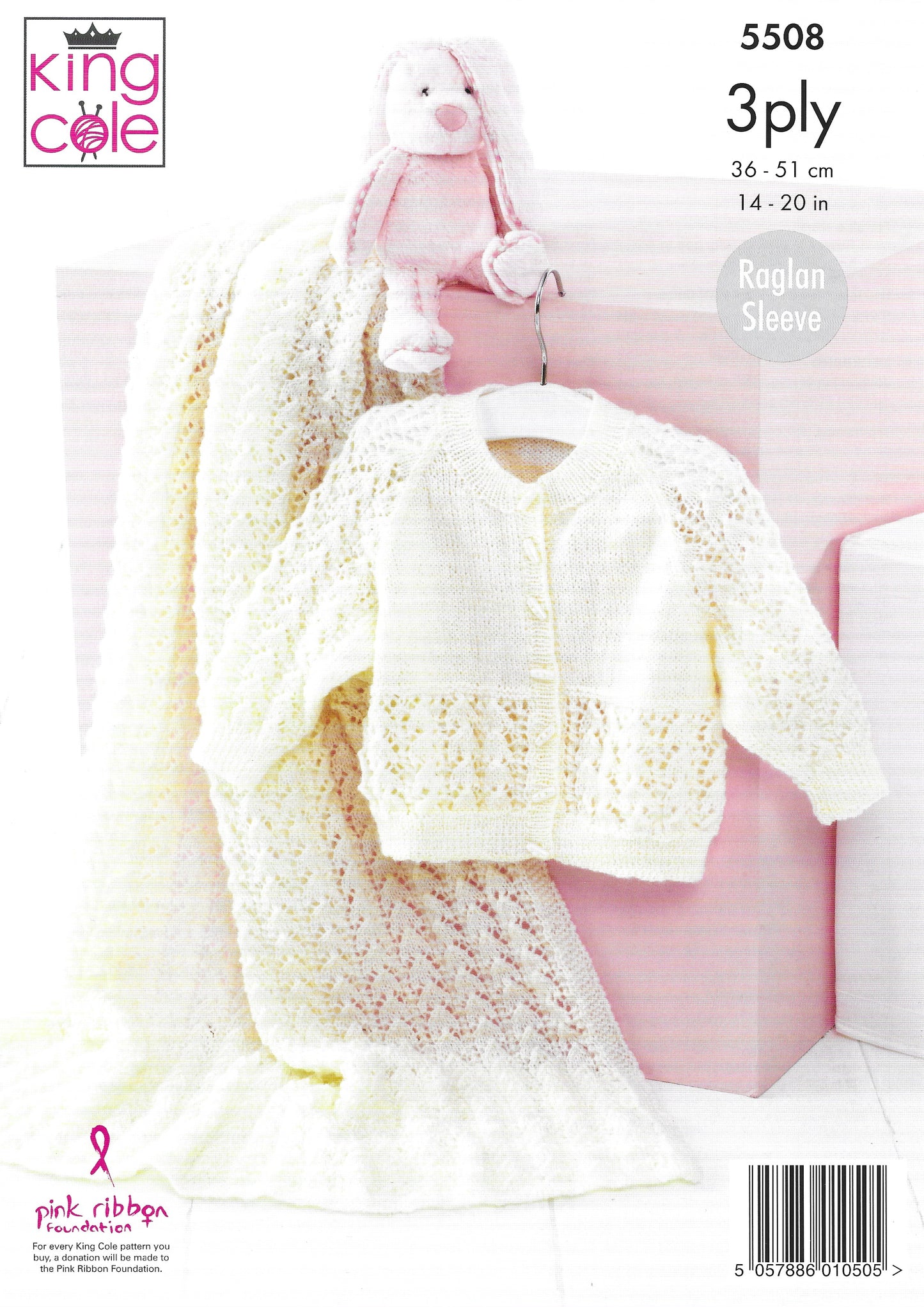 King Cole 5508 Cardigan & Blanket, Raglan Sleeve, 3ply Knitting Pattern