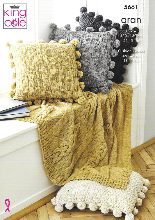 King Cole 5661 Throw & Cushion Covers Aran Knitting Pattern