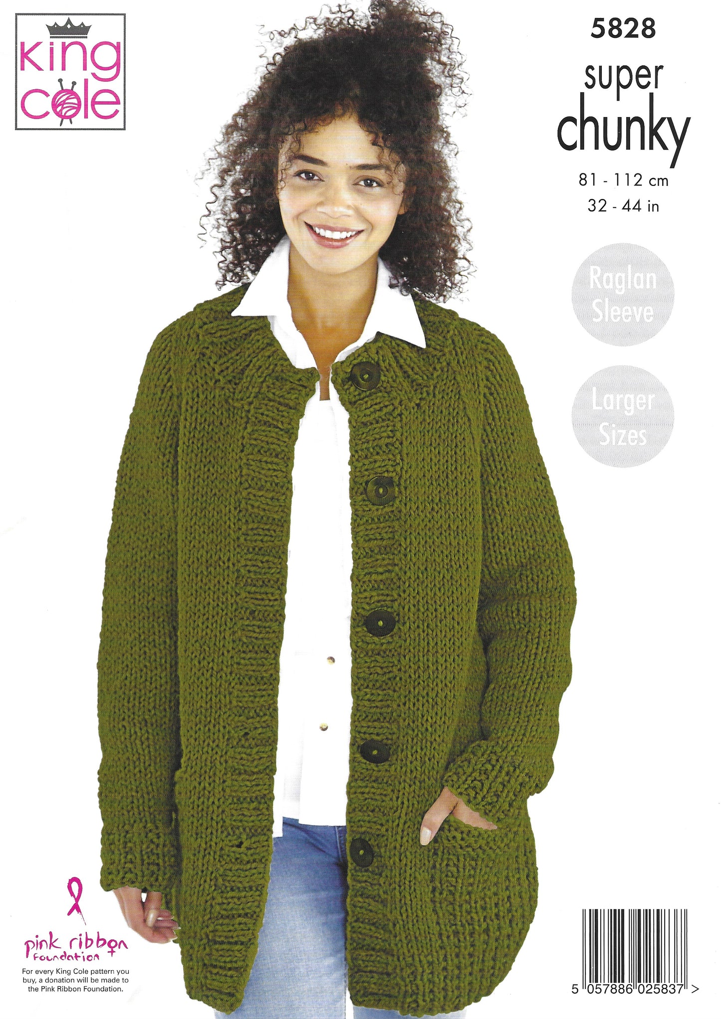 King Cole 5828 Jacket and Sweater Super Raglan Sleeve Larger Sizes Super Chunky Knitting Pattern