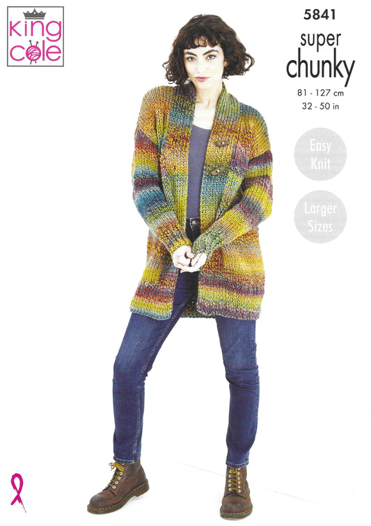 King Cole 5841 Jacket and Waistcoat Easy Knit Larger Sizes Super Chunky Knitting Pattern