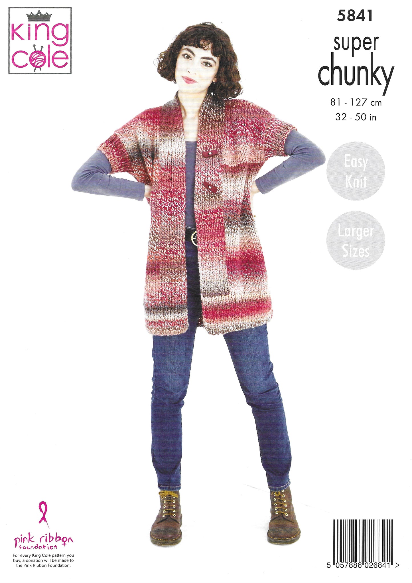 King Cole 5841 Jacket and Waistcoat Easy Knit Larger Sizes Super Chunky Knitting Pattern