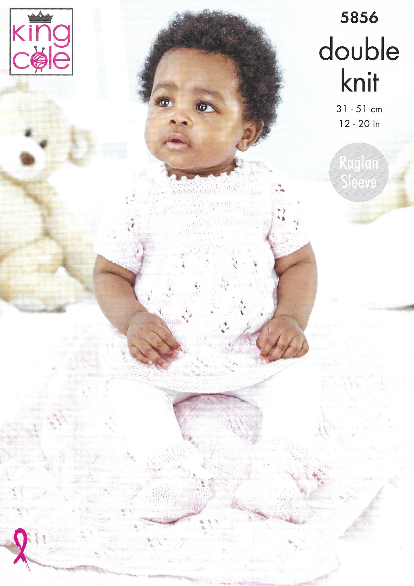 King Cole 5856 Baby Dress Cardigan Blanket and Bootees Raglan Sleeve Double Knitting Pattern