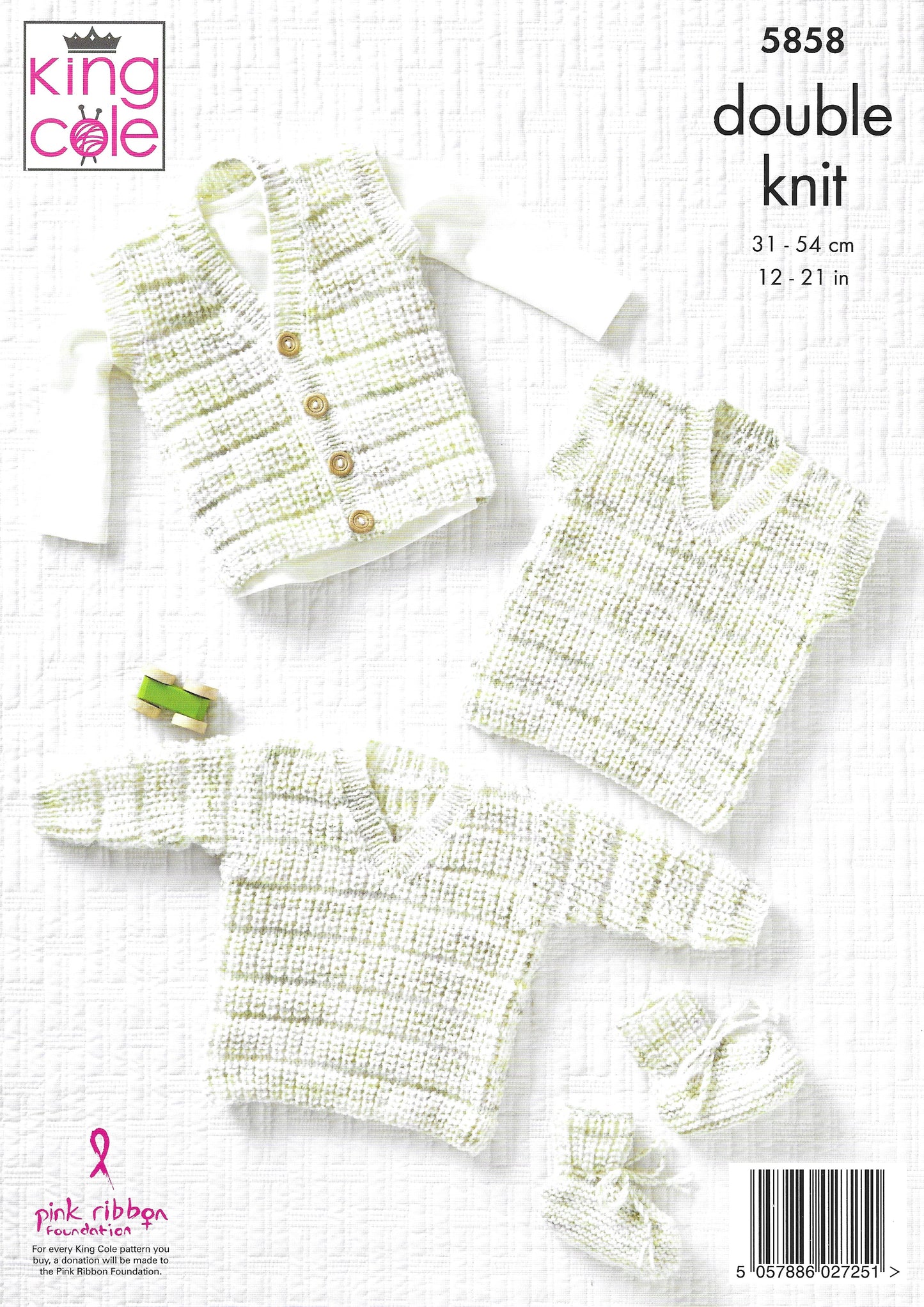 King Cole 5858 Baby Cardigan Waistcoat Sweater Tank Top and Bootees DK Pattern