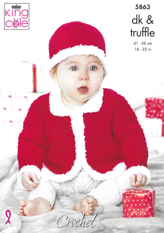 King Cole 5863 Christmas Jackets and Hat DK Crochet Pattern
